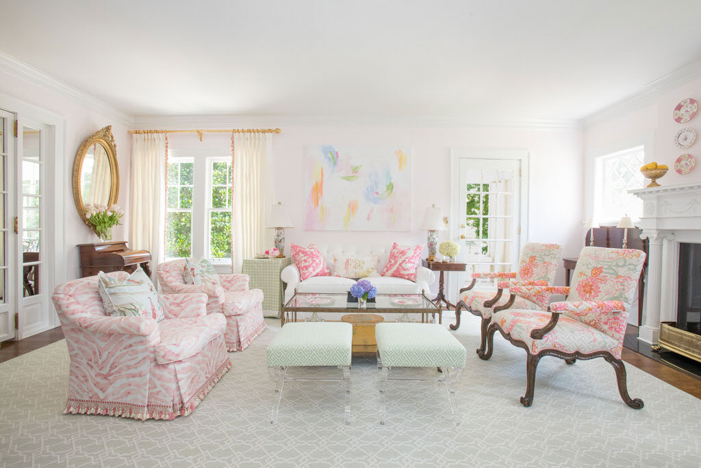 Feminine Floral and Pink Inspired Living Room Interior Design