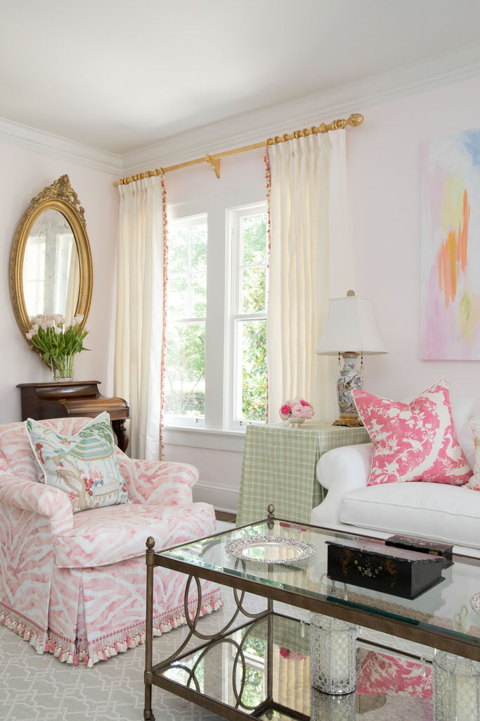 Feminine Floral and Pink Inspired Living Room Interior Design